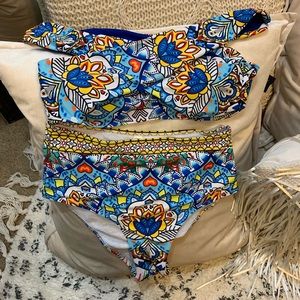 CUPSHE high waisted off the shoulder swimsuit set